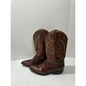 Pistolero Boots Engraved Leather Men’s Sz 7.5 Brown Cowboy Gorgeous